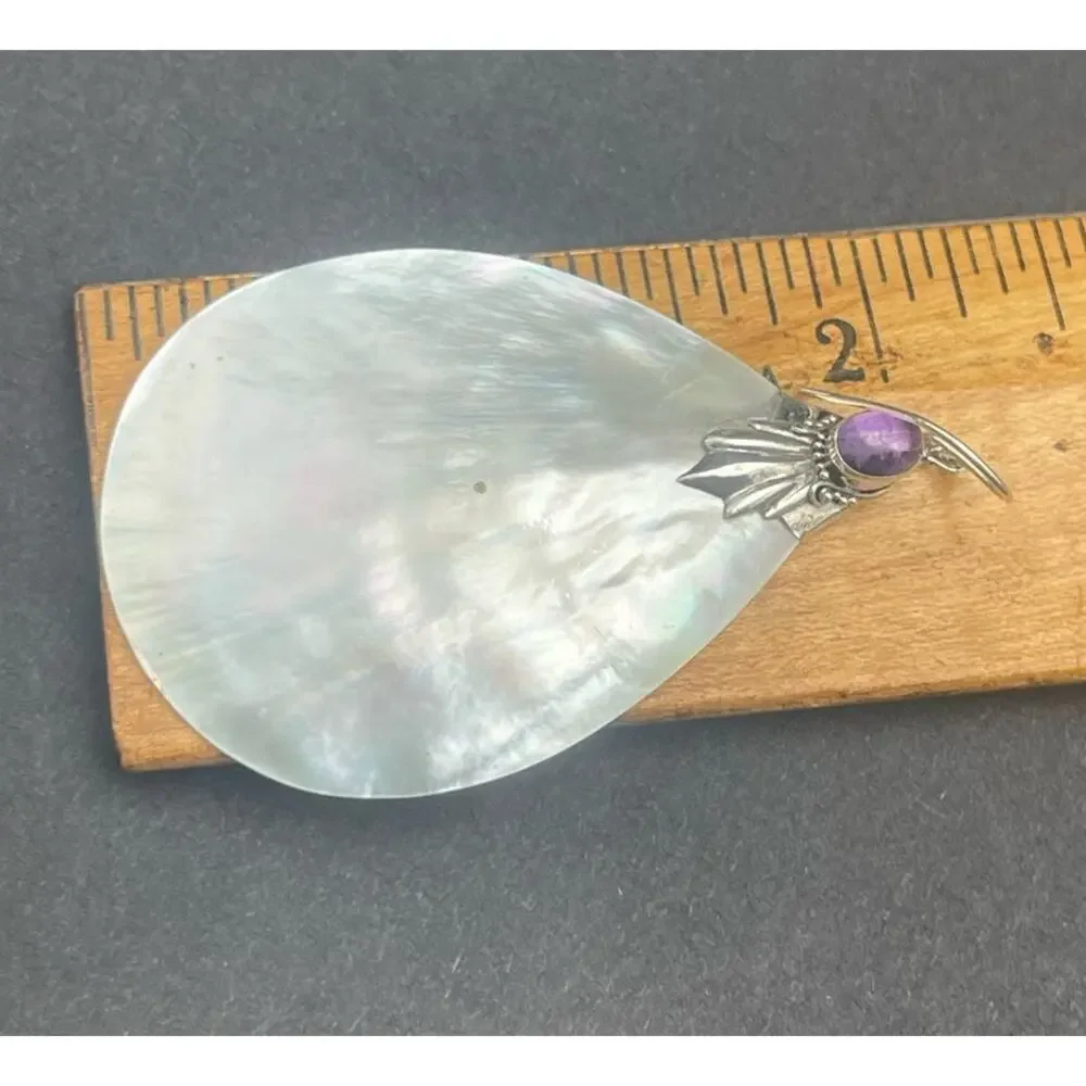 Mother of Pearl Purple Jade Gemstone Earrings MOP 925 French Wire Hook 2.4